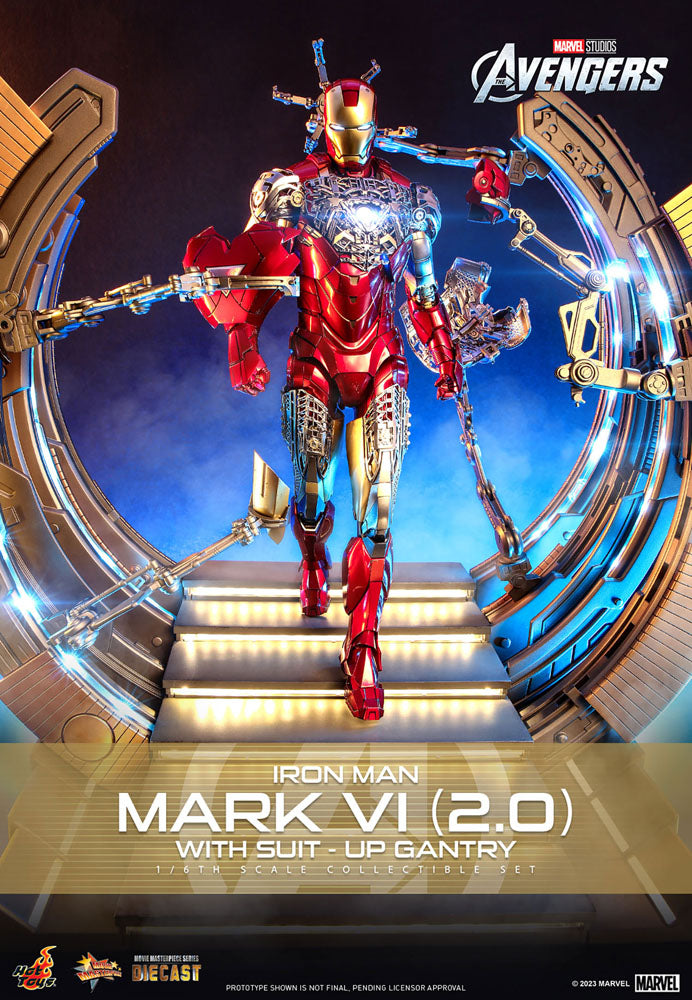 Marvel's The Avengers Movie Masterpiece Diecast Actionfigur 1/6 Iron Man Mark VI (2.0) mit Suit-Up Gantry 32 cm