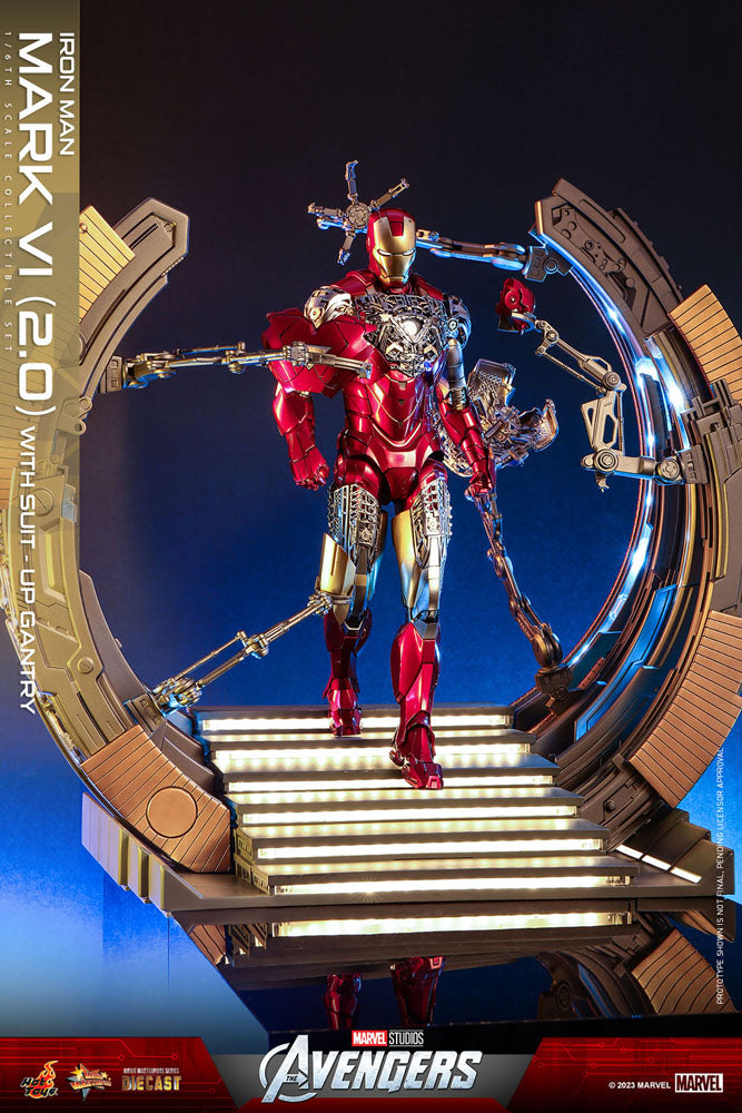 Marvel's The Avengers Movie Masterpiece Diecast Actionfigur 1/6 Iron Man Mark VI (2.0) mit Suit-Up Gantry 32 cm