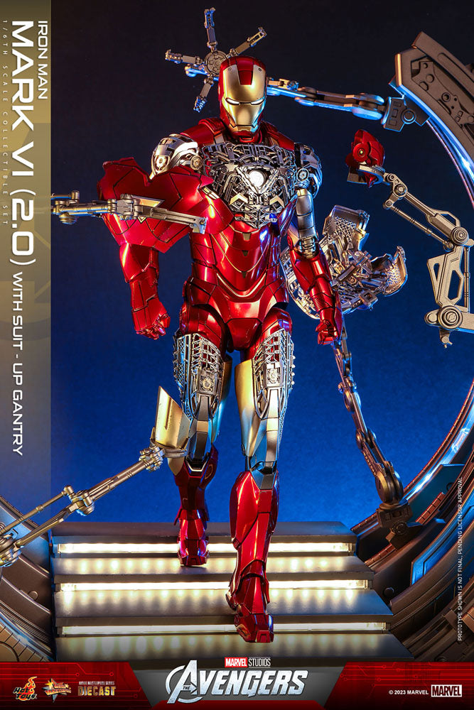 Marvel's The Avengers Movie Masterpiece Diecast Actionfigur 1/6 Iron Man Mark VI (2.0) mit Suit-Up Gantry 32 cm