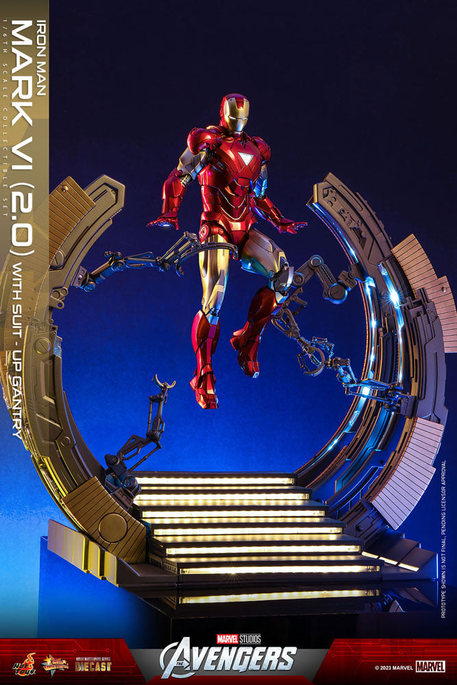 Marvel's The Avengers Movie Masterpiece Diecast Actionfigur 1/6 Iron Man Mark VI (2.0) mit Suit-Up Gantry 32 cm