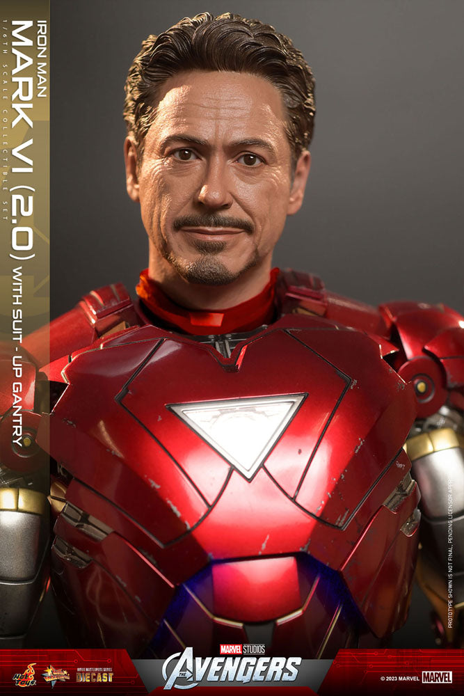 Marvel's The Avengers Movie Masterpiece Diecast Actionfigur 1/6 Iron Man Mark VI (2.0) mit Suit-Up Gantry 32 cm