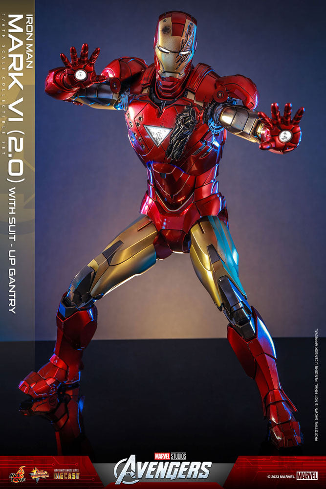 Marvel's The Avengers Movie Masterpiece Diecast Actionfigur 1/6 Iron Man Mark VI (2.0) mit Suit-Up Gantry 32 cm