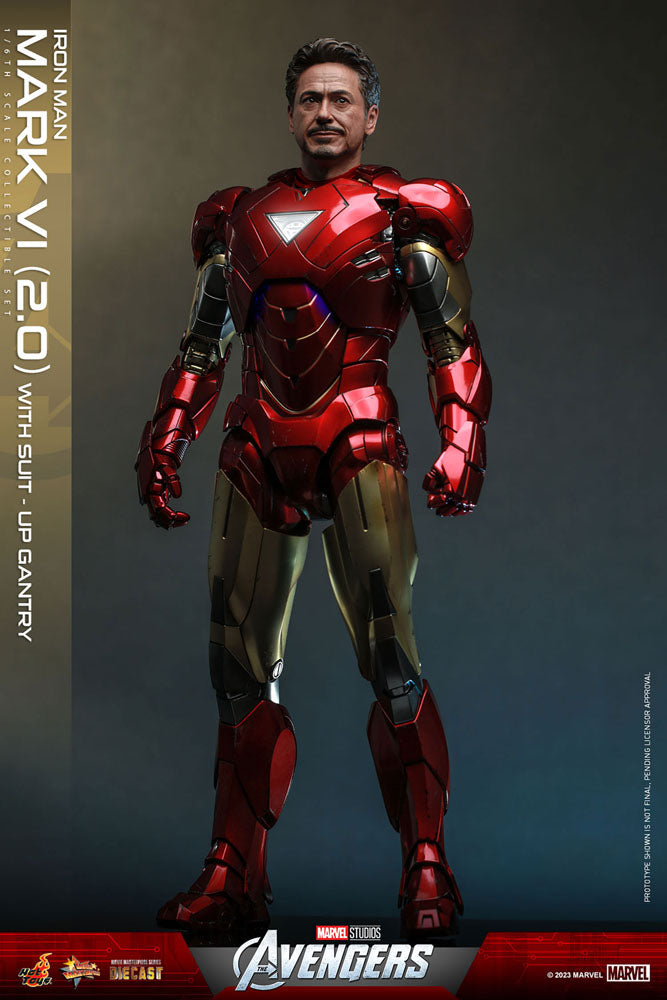 Marvel's The Avengers Movie Masterpiece Diecast Actionfigur 1/6 Iron Man Mark VI (2.0) mit Suit-Up Gantry 32 cm