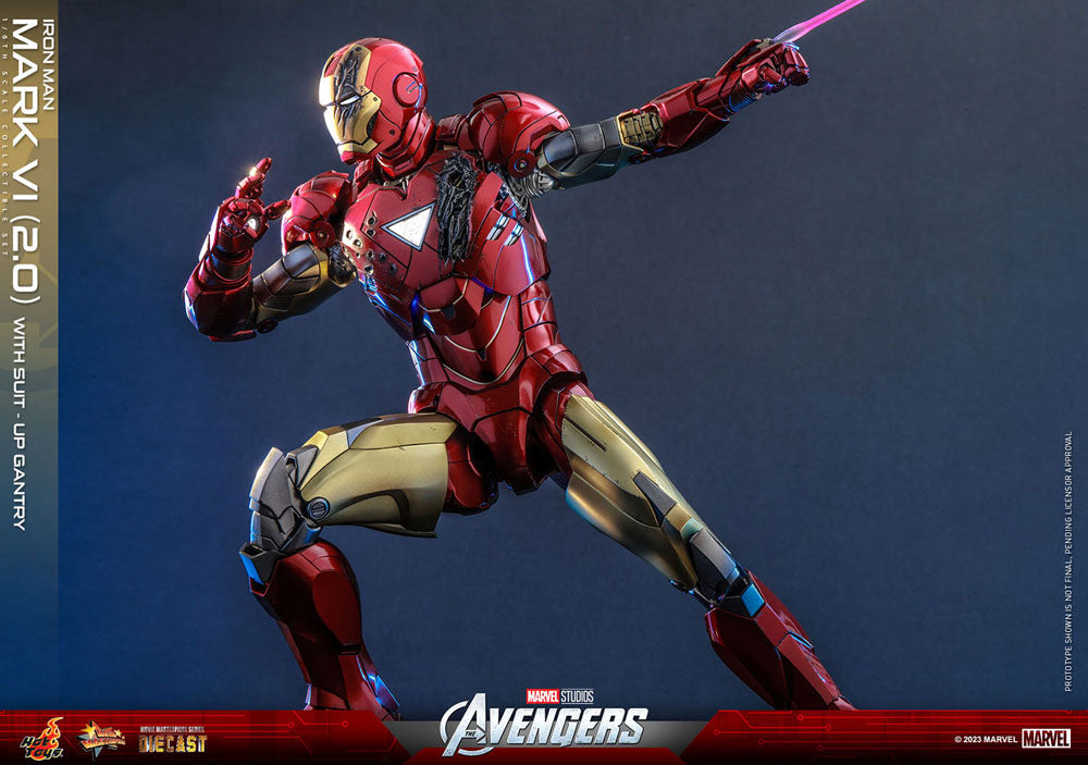 Marvel's The Avengers Movie Masterpiece Diecast Actionfigur 1/6 Iron Man Mark VI (2.0) mit Suit-Up Gantry 32 cm