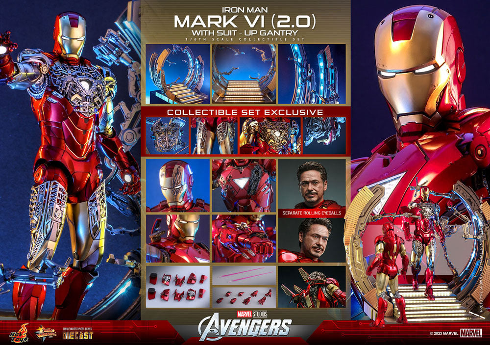 Marvel's The Avengers Movie Masterpiece Diecast Actionfigur 1/6 Iron Man Mark VI (2.0) mit Suit-Up Gantry 32 cm