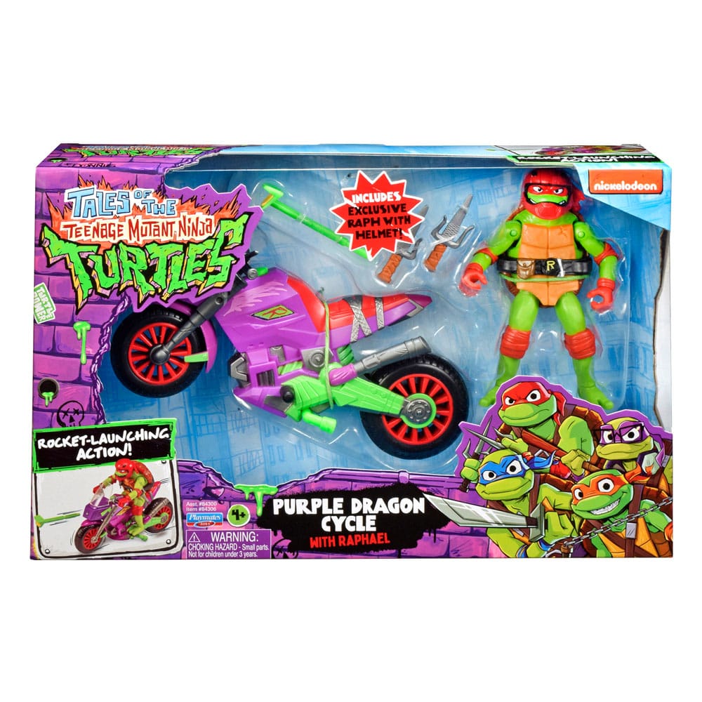 Die Abenteuer der Teenage Mutant Ninja Turtles Actionfigur mit Fahrzeug Raphael & Purple Dragon 12 cm