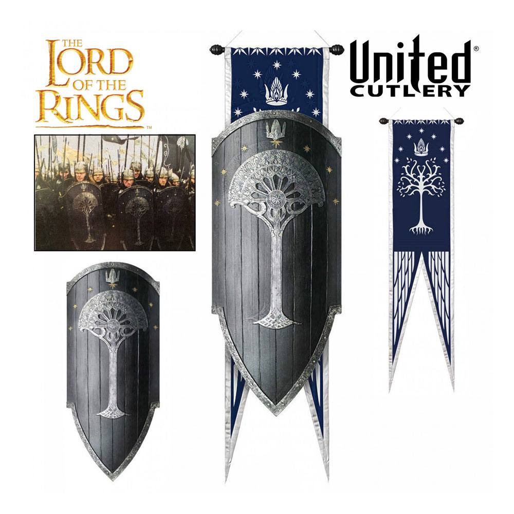 Herr der Ringe Replik 1/1 Gondorisches Schild mit Flagge 113 cm