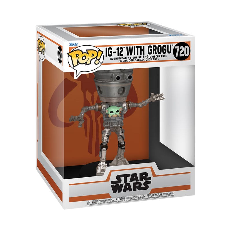 Star Wars: The Mandalorian POP! Deluxe Vinyl Bobblehead Figur IG-12 with Grogu 17 cm