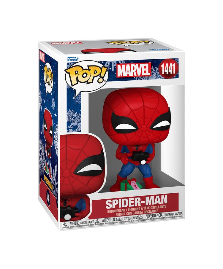 Marvel POP! Vinyl Figur Holiday Spiderman w/Open gift 9 cm