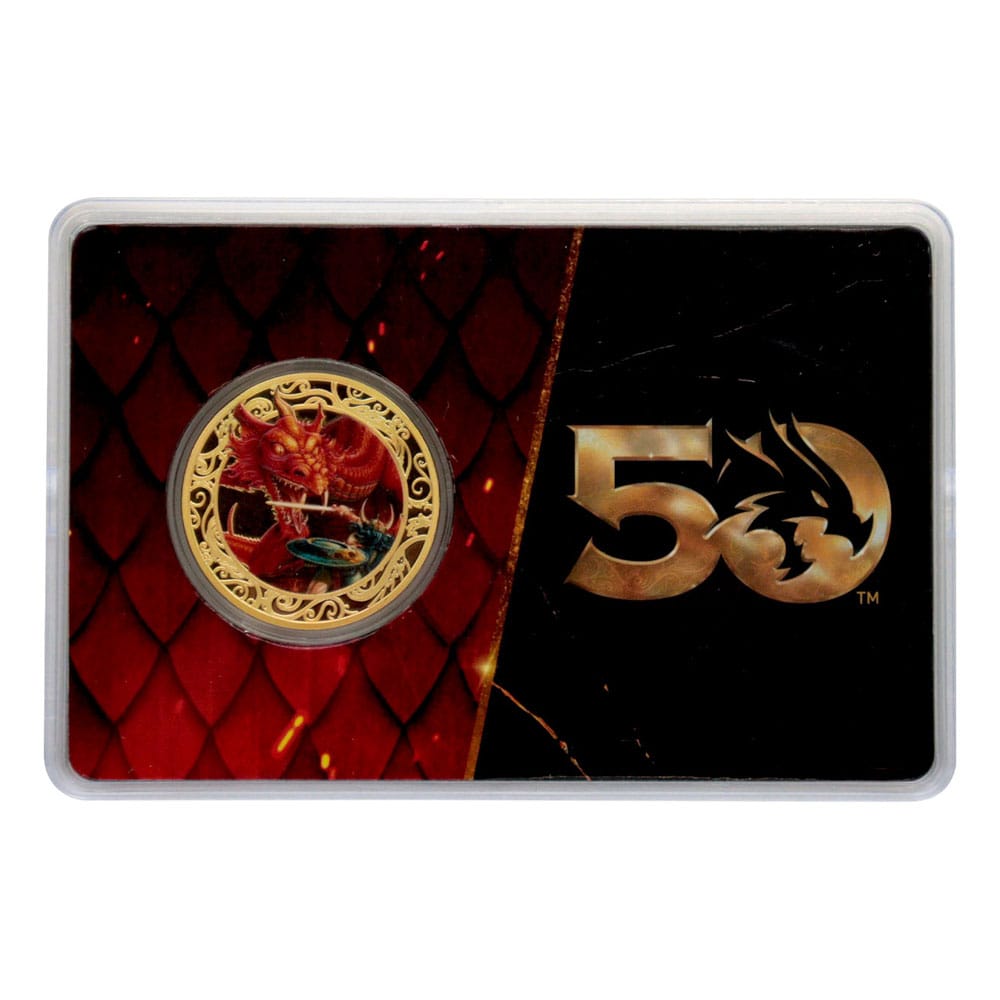 Dungeons & Dragons Sammelmünze 50th Anniversary with Colour Print 24k Gold Plated Edition 4 cm