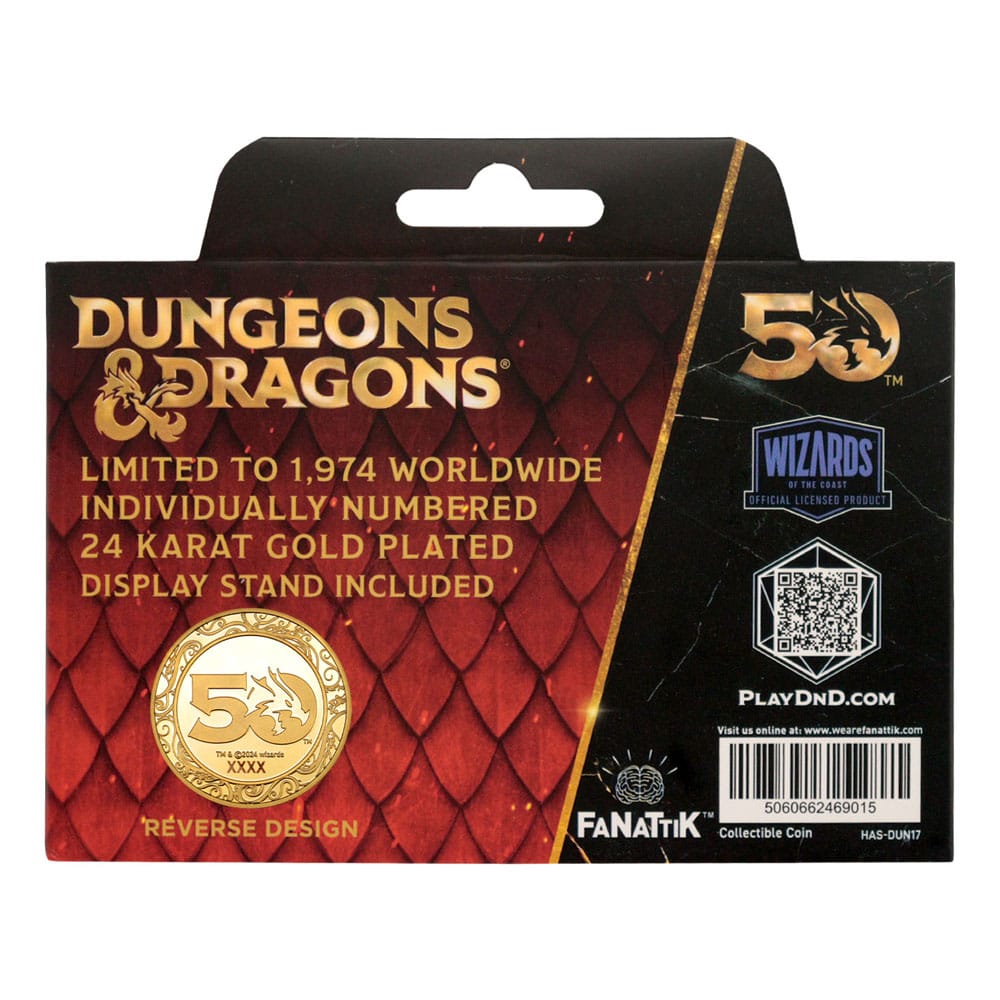 Dungeons & Dragons Sammelmünze 50th Anniversary with Colour Print 24k Gold Plated Edition 4 cm