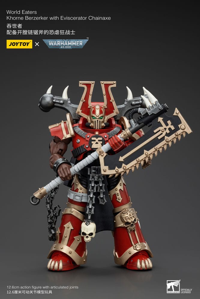 Warhammer 40k Actionfigur 1/18 World Eaters Khorne Berzerker with Eviscerator Chainaxe 13 cm