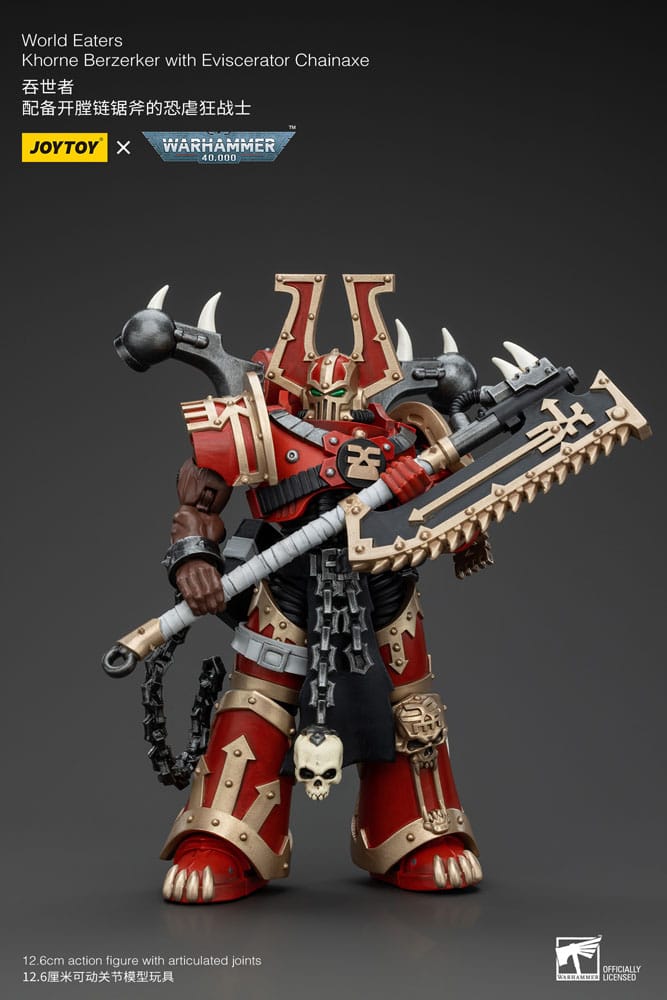 Warhammer 40k Actionfigur 1/18 World Eaters Khorne Berzerker with Eviscerator Chainaxe 13 cm