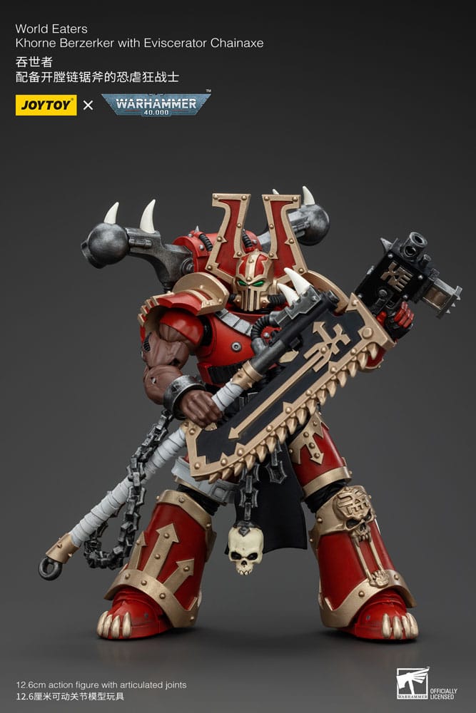 Warhammer 40k Actionfigur 1/18 World Eaters Khorne Berzerker with Eviscerator Chainaxe 13 cm