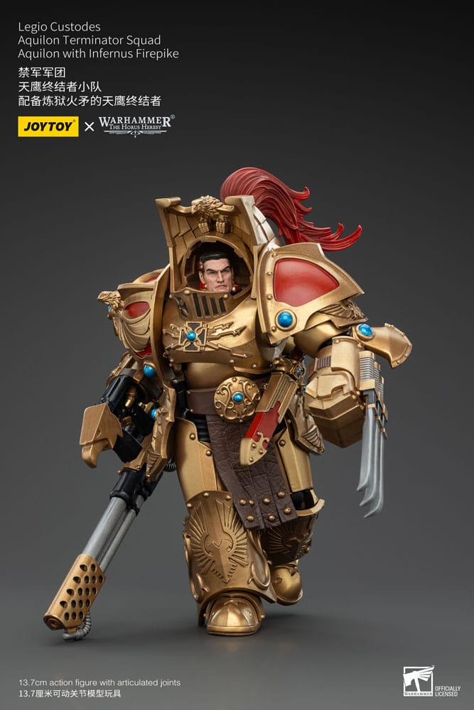 Warhammer The Horus Heresy Actionfigur 1/18 Legio Custodes Aquilon Terminator Squad Aquilon with Infernus Firepike 14 cm