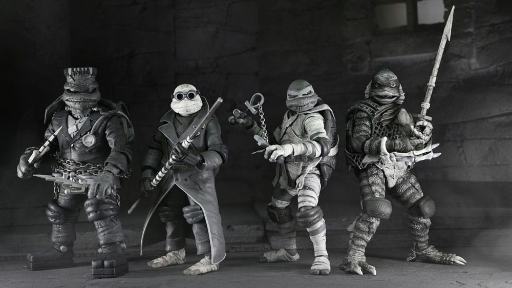 Universal Monsters x Teenage Mutant Ninja Turtles Actionfiguren 4er-Pack Turtles Black & White 18 cm