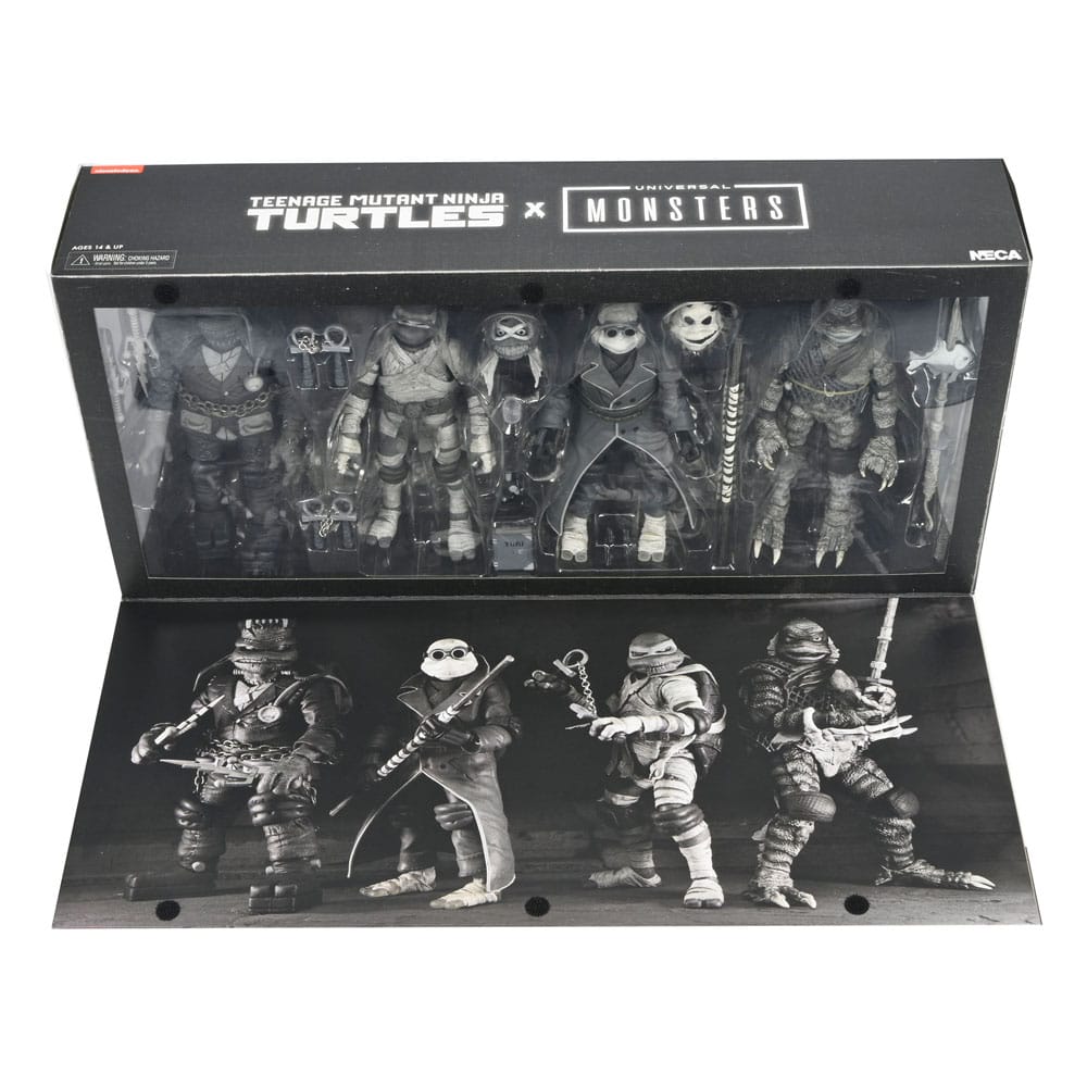 Universal Monsters x Teenage Mutant Ninja Turtles Actionfiguren 4er-Pack Turtles Black & White 18 cm